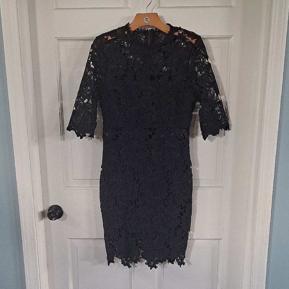 NWOT Lace Lulus A Fine Romance Black  Sheath Cocktail Dress Formal Slim Sexy - Picture 2 of 15